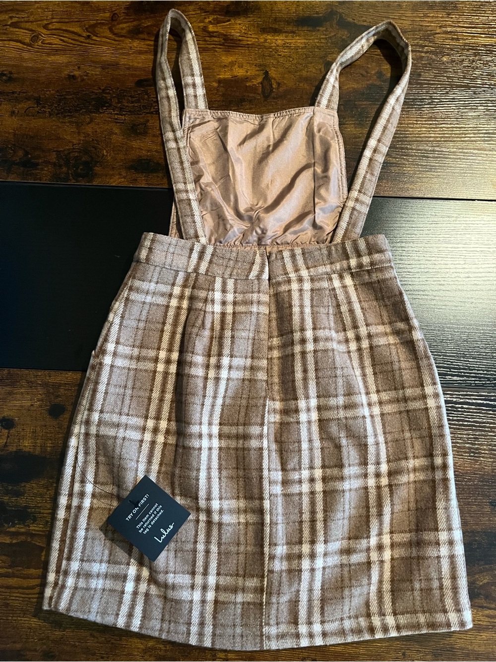 NWT Lulus Plaid Pinafore Mini Dress in Brown - Picture 6 of 10